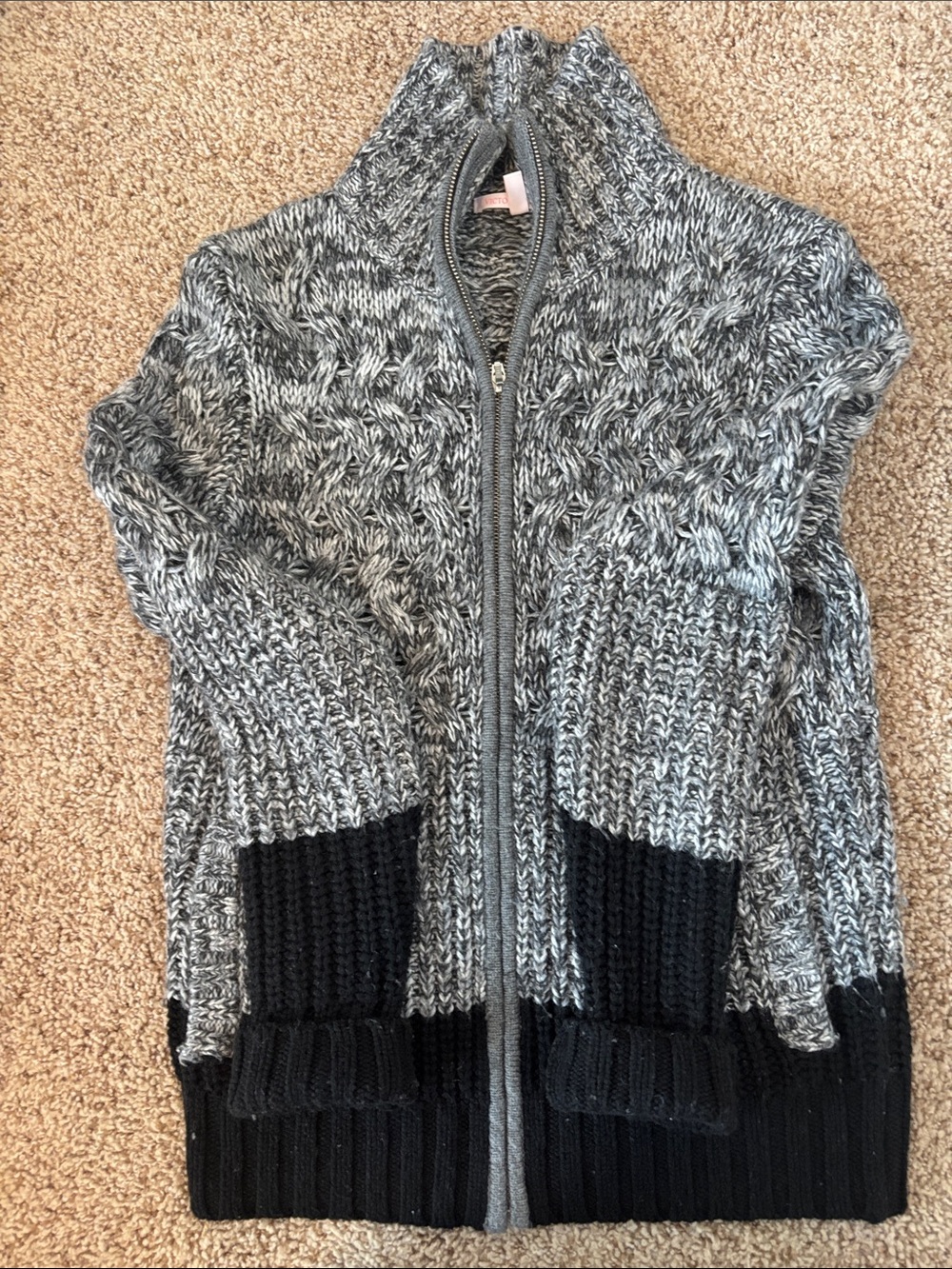 Victoria's Secret Gray Marled Zip Cardigan with Black Trim